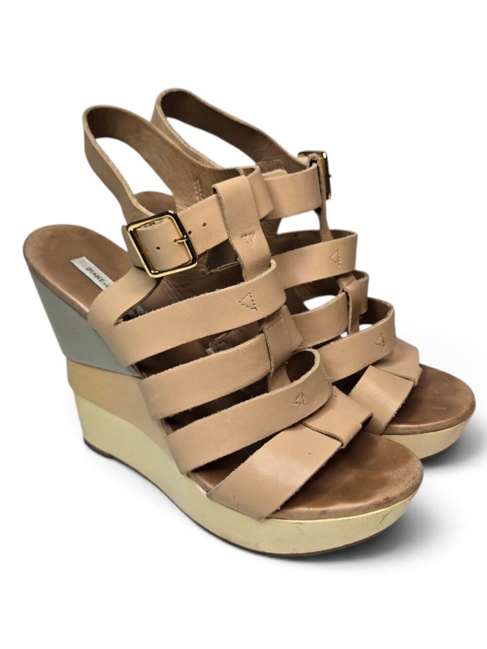 Diane von Furstenberg Oceana Platform Wedge Sandal Womens Tan Colorblock 8.5